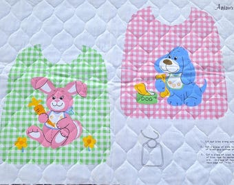 Quilted Baby Bib Fabric Panel, DYI, Sewing, Cut N Sew, Bunny, Dog, Animal Bibs, 1970's