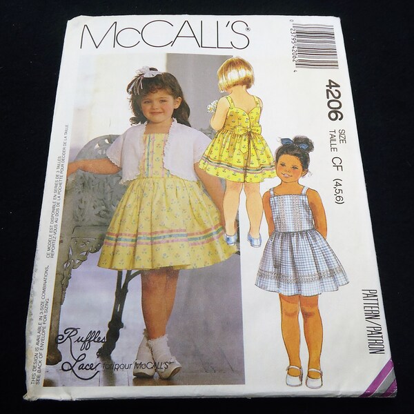 McCalls Children's Lined Jacket And Sundress Pattern 4206 Size 4, 5, 6