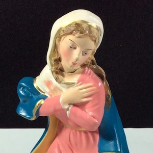 Mary, Madonna, Paper Mache, Made In Italy, Crèche, Nativity, Christmas, Jesus, Birth, Mid Century, 8 Inch Scale, Holy Family