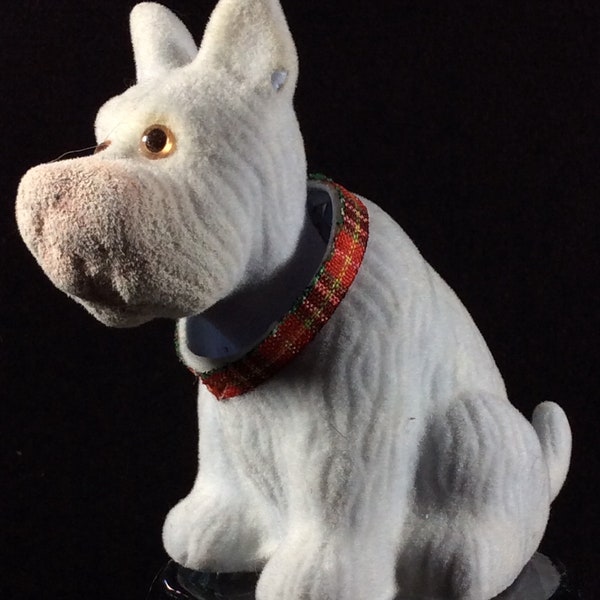 Vintage White Scottie Dog Bobble Head, Plastic, Car