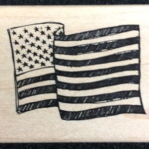 Sello de goma montado en madera de la bandera estadounidense de Heather, F-179-HK, Patriótico, Día de los Caídos, 4 de julio, Día del Trabajo
