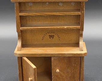 Applause "Teddy Bear Story" Dollhouse Wooden Hutch Featuring A Stamped Teddy Bear Logo.