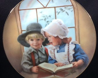 Little Tutor Collector Plate By Sandra Kuck For Reco, Fine China, Days Gone By Collection, Young Boy, Young Girl, Book, School