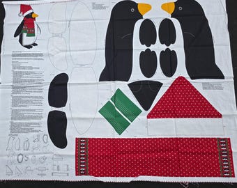 Cranston Very Important Penquin Fabric Panel, Stuffed Penguin, Christmas, DYI, Sewing, Cut N Sew, Santa Hat And Scarf