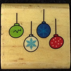 Christmas Tree Ornaments Wood Mounted Rubber Stamp, Holiday, Decor, Bulbs