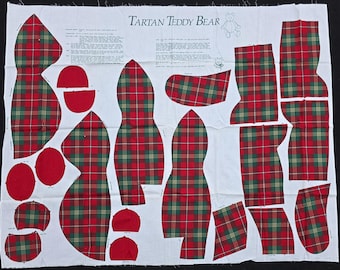Littondale Tartan Teddy Bear Fabric Panel, Plaid, Stuffed Bear, DYI, Sewing, Cut N Sew