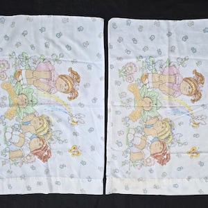 Set Of Two Cabbage Patch Kids Pillowcases From 1983, Well Loved 20" x 30", Rainbow,