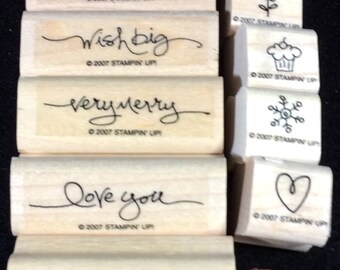 Short & Sweet Wood Mounted Stamp Set From Stampin Up, Welcome Baby, Thank You, Best Wishes, Wish Big, Very Merry, Love You, Flower, Heart