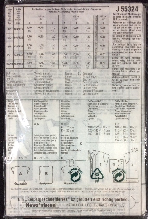 Neue Mode Children's Teens' Hooded Jacket and Vest Pattern J 55324