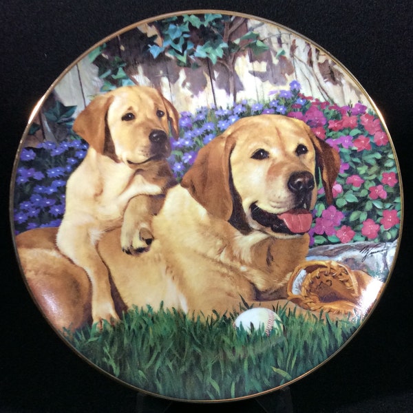 Baseball Buddies Collector Plate By Mike Wimmer From The Collection - Labrador Retrievers From The Danbury Mint, Dogs, Sports, Puppy,