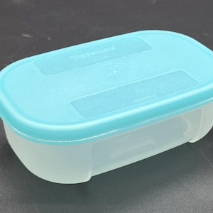 Tupperware Freezer Mate vintage, 20868, 4 3/4 onzas, tapa turquesa, almacenamiento, rectangular,