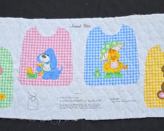 Quilted Baby Bib Fabric Panel, DYI, Sewing, Cut N Sew, Bunny, Bear, Duck, Dog, Animal Bibs, 1970's