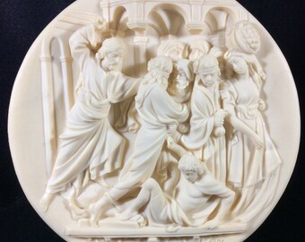 Expulsion Of The Money Changers Sixth Issue Of The Ghiberti Doors Collection, Ivory Alabaster, Italian, 3-D, Studio Dante Di Volteradici