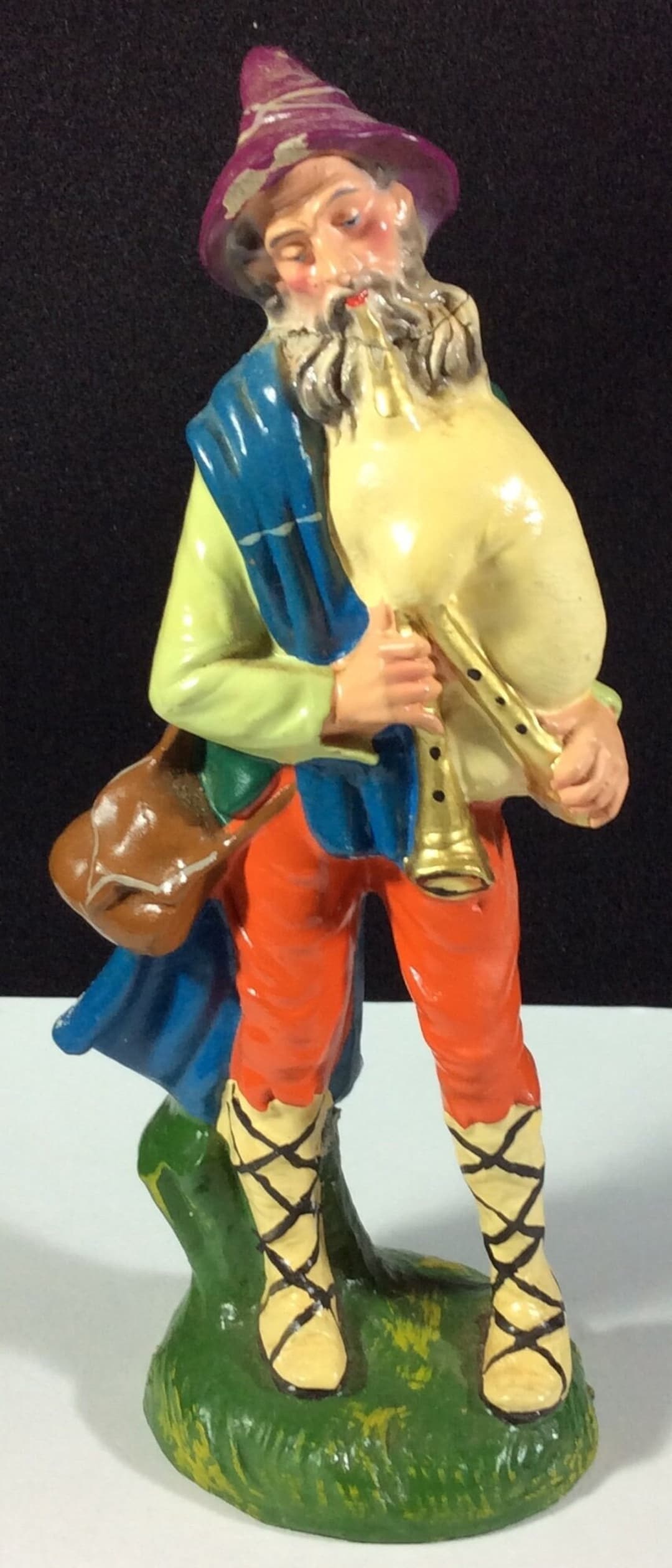 Musician, Bag Pipe Player, Paper Mache, Made in Italy, Crèche, Nativity