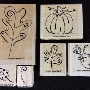 Ensemble de timbres montés sur bois Fall Whimsy de Stampin Up, Feuille de chêne, Feuilles, Citrouille, Gland, Automne, Thanksgiving, Halloween, Récolte