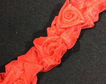 Organza Floral Trim With Stretch Elastic, Trims, Trimming, Rose, Red, By The Yard