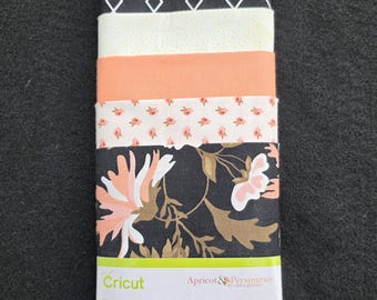Apricot & Persimmon Designer Fabric Sampler From Cricut, Samples Of Black Main, Cream Petal, Apricot Blush, Cream On Cream Daisy
