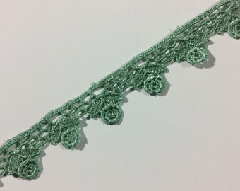 Green Rose Lace 7/8 Inch Wide, By The Yard, Trims, Trim, Wedding, Garments, Infant, Millinery, Costuming, Fashion Design