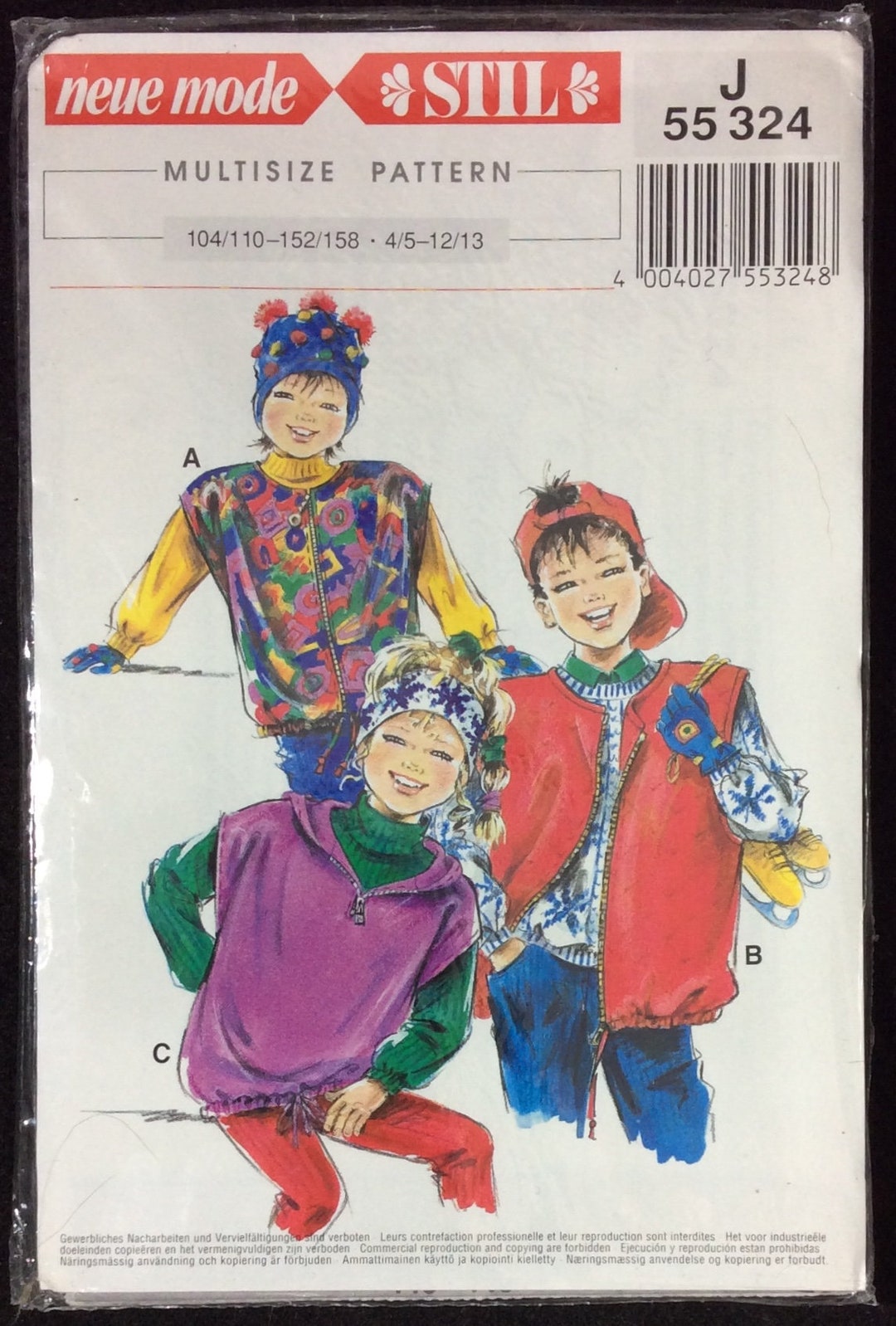 Neue Mode Children's Teens' Hooded Jacket and Vest Pattern J 55324