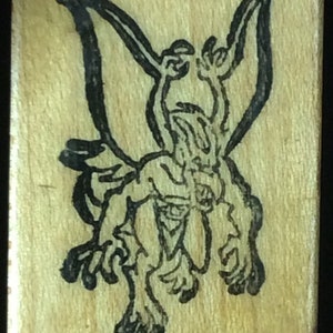 Devil With Wings Wood Mounted Rubber Stamp, Demon, Halloween, Scary