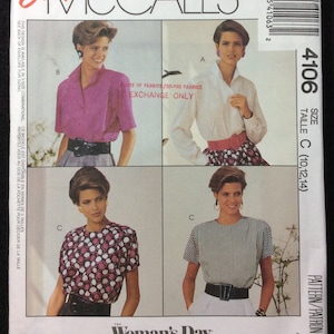 Easy McCall's Misses' Blouse Pattern 4106 Talla 10, 12, 14 Colección Día de la Mujer, Cut-To-Fit
