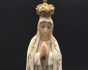 The Virgin Of Fatima Figurine, Statue, 11 1/2 Inches, Resin, Wood Base With Plaque, Our Lady Of Fatima, Florentine Collection, Christian