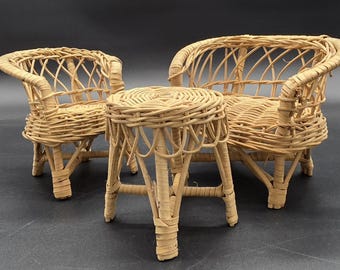 Natural Wicker Doll Furniture, Loveseat, Table, Chair, Seating, My Barbies Loved This Set!
