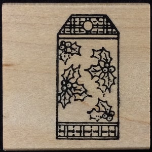 Poinsettia Gift Tag Wood Mounted Rubber Stamp From Northwoods, Christmas, Gift, Present, Plaid, Holiday, Flower, Floral Rubber Stamp