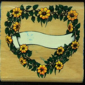 Floral Heart Shaped Wreath With White Banner Wood Mounted Rubber Stamp By Spy Kids