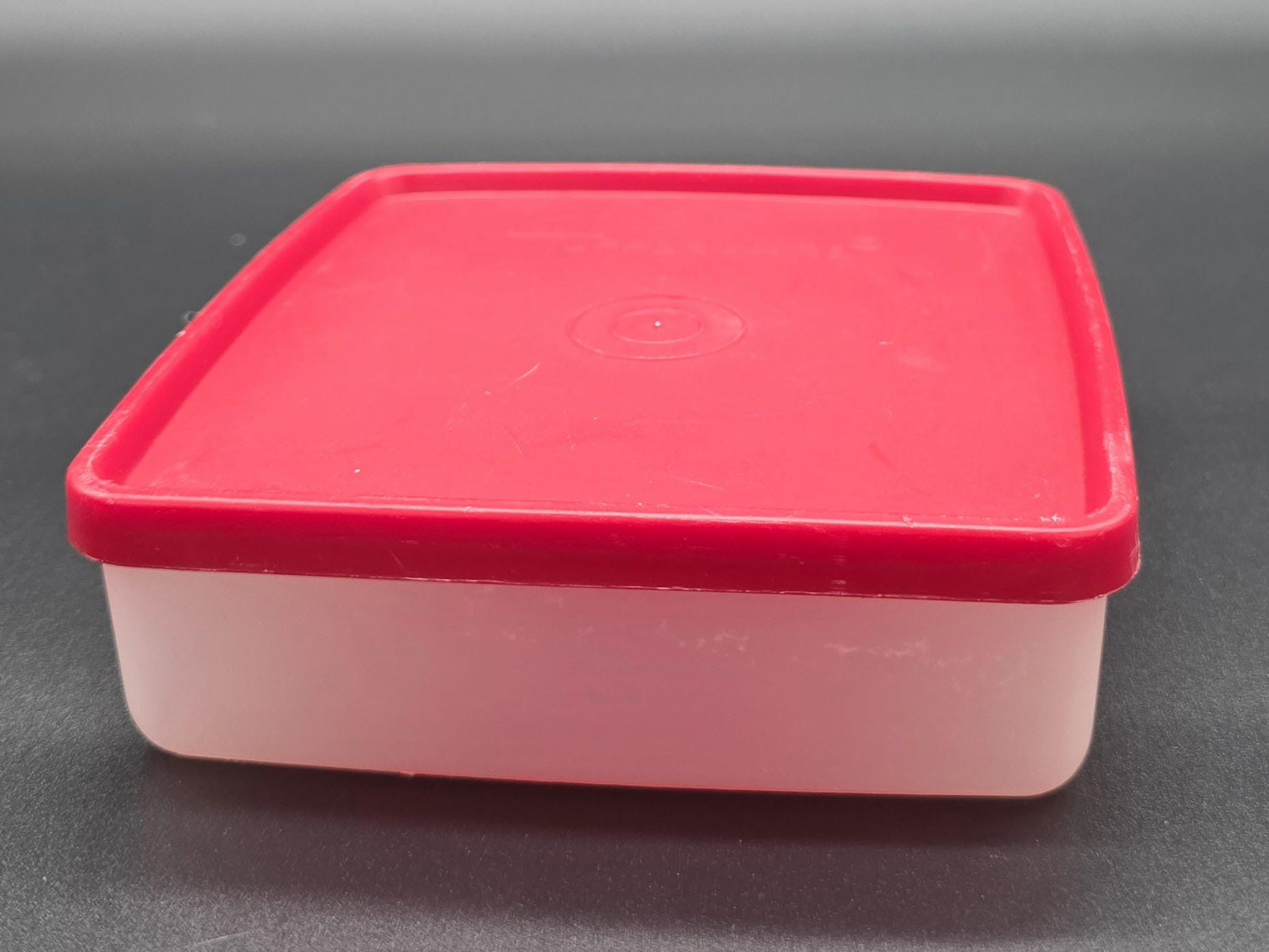 Vintage Tupperware Square Sandwich Keeper, Sheer Base With Red Lid