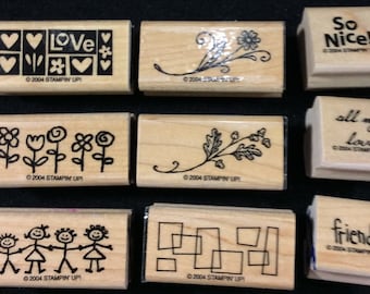 Smorgasborders Wood Mounted Rubber Stamp Set From Stampin Up 103798 Love, Family, Flowers, Leaves, Hearts, Friends