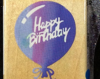 Happy Birthday Cake on Tall Cake Plate Wood Mounted Rubber Stamp by All ...