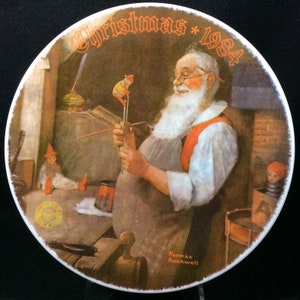 Santa In His Workshop By Norman Rockwell Collector Plate, Certified Rockwell Classic, Edwin M Knowles, 1984, Christmas, Holiday, Toys