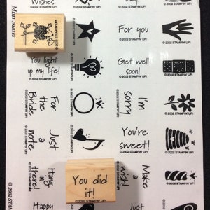 Mini Mates Stamp Set From Stampin Up Wedding, Bride, Birthday, Get Well, Sorry, Baby, Happy Holidays, Friends, Friendship, Star, Heart, Ring