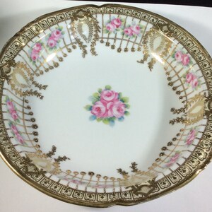 Exquisite Nippon Notritake Gold Drapped Pink Rose Serving Bowl, Hand Painted, Dish