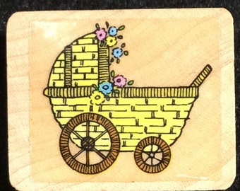 Baby Buggy Wood Mounted Rubber Stamp Infant, Shower, Birth, Stroller