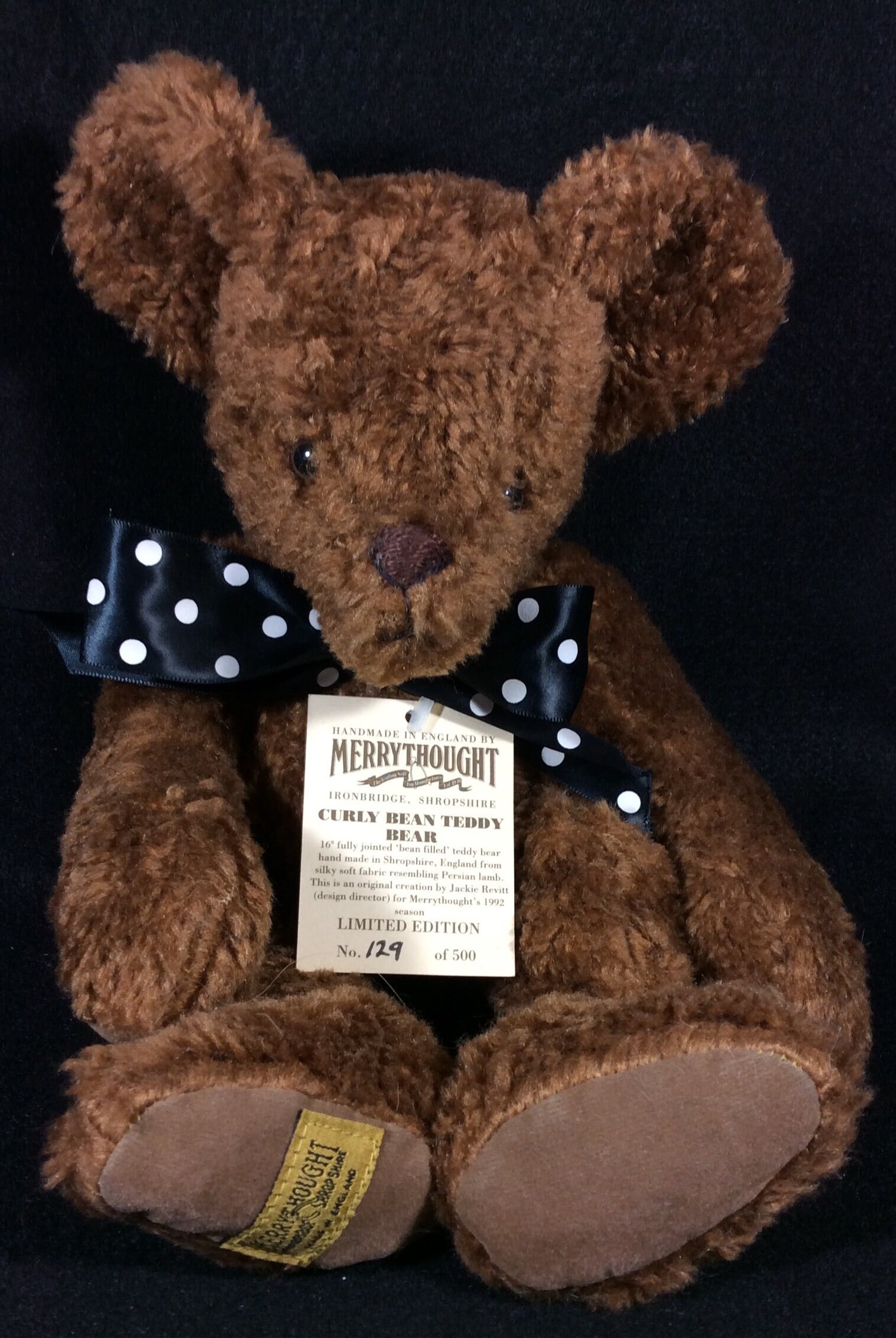 ぬいぐるみ Old Teddy Bear Handmade in England Artisian Curly Bean Teddy Bear Handmade in England by Merrythought