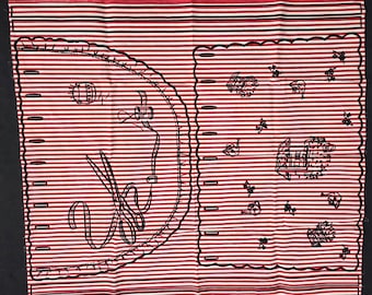 Vintage Flocked Apron Fabric Panel, DYI, Sewing, Cut N Sew, Make Your Own Apron, Makes 2 Aprons