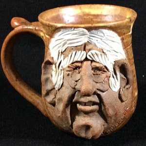 Pottery Figural Face Mug Man Mustache 0724