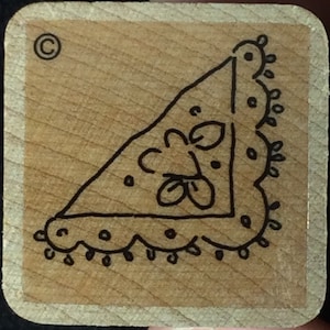 Corner Hankie With Heart Flower Wood Mounted Rubber Stamp By Close To My Heart CTMH Triangle, Linen, Scalloped, Napkin