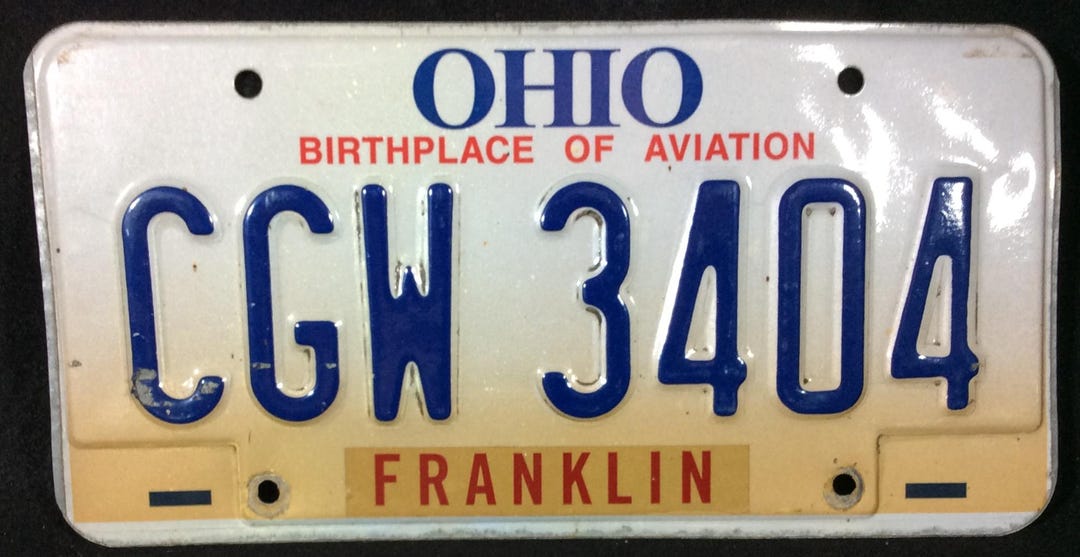 Ohio Metal License Plate, Red, Yellow, Blue, Automobile, Auto, Car