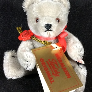 Small 5" Gray Mohair Artisian Bear From Hermann Teddy Original, Made In West Germany, Grey Jointed