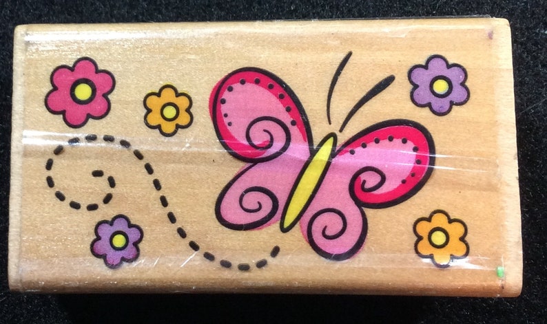 Flower Spring Summer Mother/'s Day Floral Butterfly With Flowers Wood Mounted Rubber Stamp Flowers