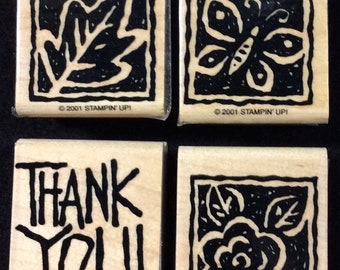 Thank You Blocks Wood Mounted Rubber Stamp Set From Stampin Up, Leaf, Flower, Floral, Rose, Butterfly, Thank You, Garden, Summer, Spring