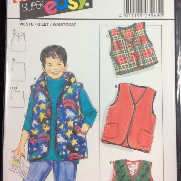 Burda Super Easy Toddler, Boy's And Girl's Waistcoat Pattern 3963 Size 18M, 2, 3,  4, 5