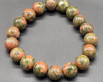 Vintage 8 Inch Unakite Stretch Bracelet with 1/2" beads, Unisex