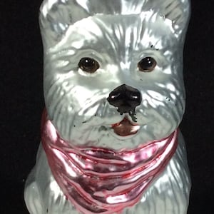 Large Silver Yorkie  Dog With Pink Bow Christmas Glass Ornament, Tree, Decor, Decoration