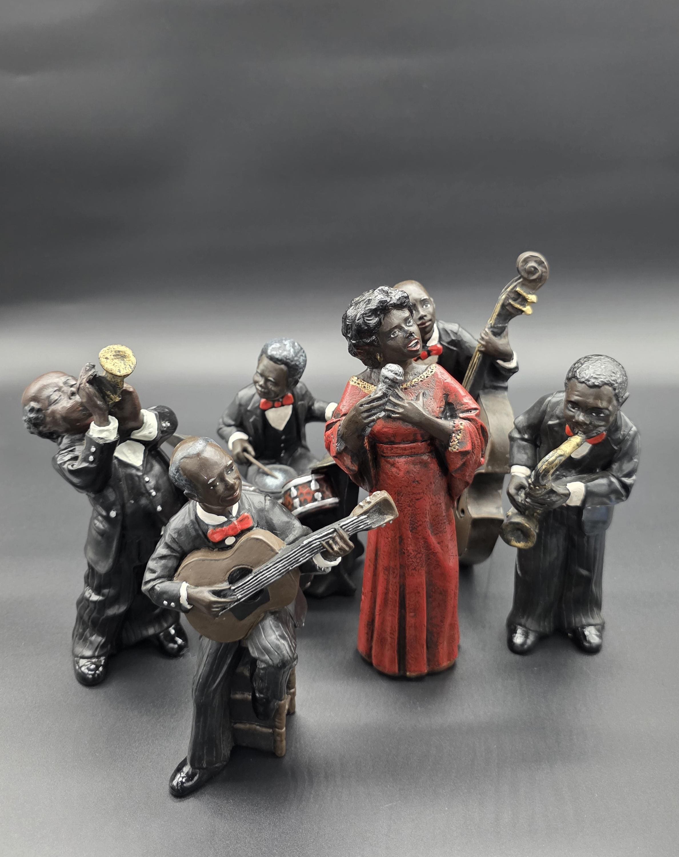 ジャズバンド 置物 黒人バンド 陶器 JAZZ 黒人楽団 6体まとめ 美術品
