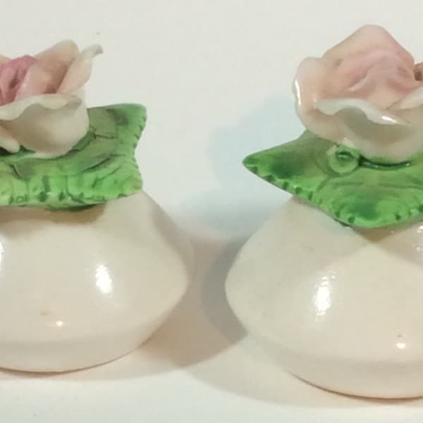 Potted Pink Rose Salt And Pepper Shakers From Price Imports, Pink, Green, White, Made In Japan