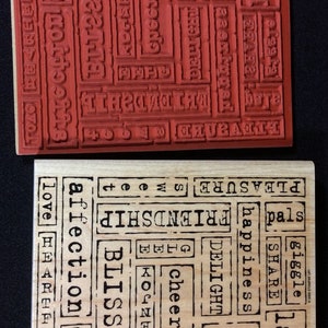 Palabra por palabra Fondo Sello de goma montado en madera de Stampin' Up - Amistad-Alegría-Amor-Alegría-Feliz-Disfrutar-Felicidad-Compartir-Laugh-Bliss-Dulce